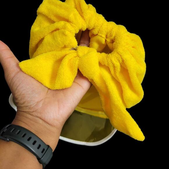 Vintage Sun Visor Yellow Sunhat Hat Terry Towel Bow Cap Saks Fifth Ave One Size - Picture 3 of 10